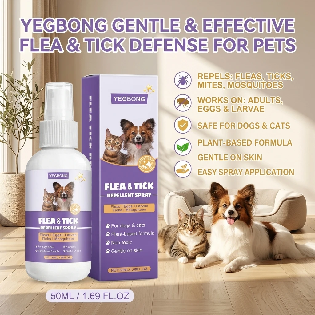 Pet Flea Spray Effectively Removing Fleas Ticks Relieve Skin Itching Natural Ingredients Non Irritating Dog & Cat Flea Repellent