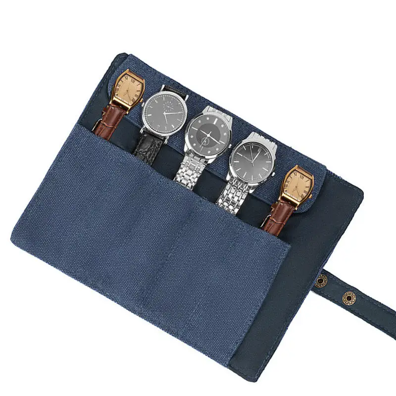 Premium Canvas Watch Band Roll Organizer with 5 Individual Slots, Portable Travel Stora... - SKU WBRO1546 - UGI Packaging