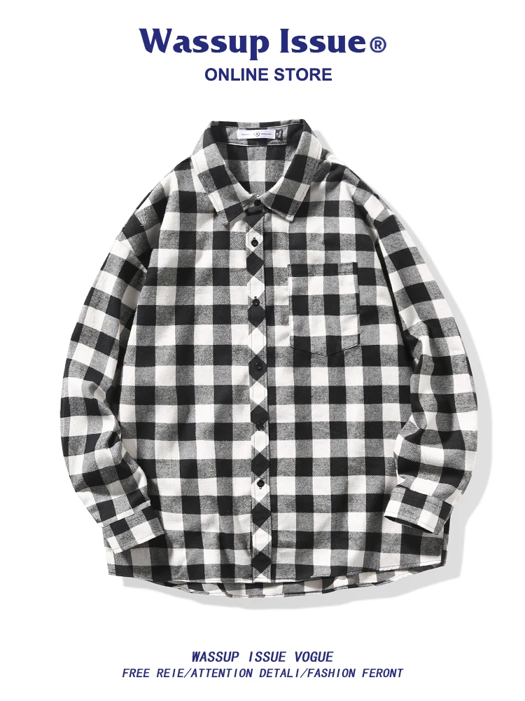 

WASSUP ISSUE American Plaid Men's Spring And Autumn Fashion Loose Fitting Casual Versatile Long Sleeved Shirt For Men