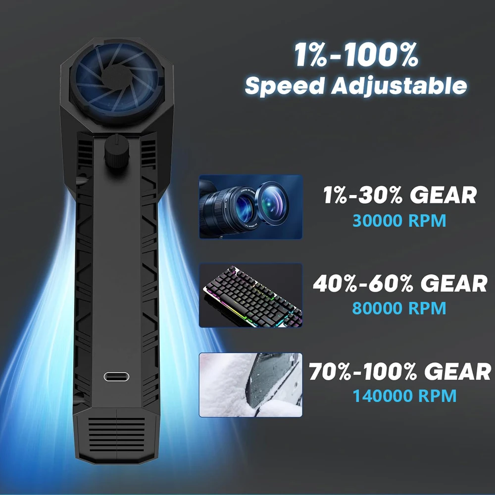 13W High-Power Turbine Blower Lithium Battery Fan for Car Wash Dust Snow Removal Perfect for Camping