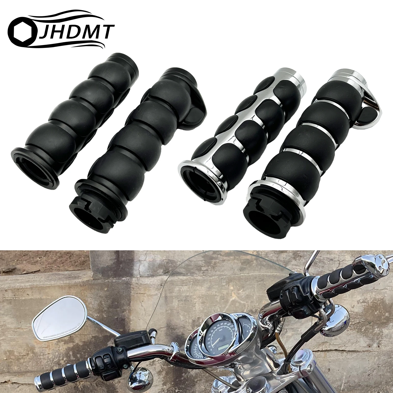 EATAKWARD 1 Inch Motorcycle Handlebar Grips - 25mm Universal Non-Slip Gel Grips With Throttle Assist, Black Chrome, For Harley, Suzuki, Kawasaki (Not For 1-1/4" Bars) - View #9