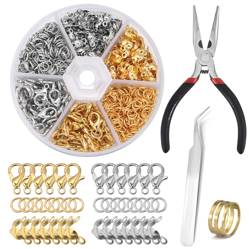 450-860pcs/Box Jewelry Making Kits Lobster Clasp Open Jump Rings End Crimps Beads Box Sets Handmade Bracelet Necklace Findings