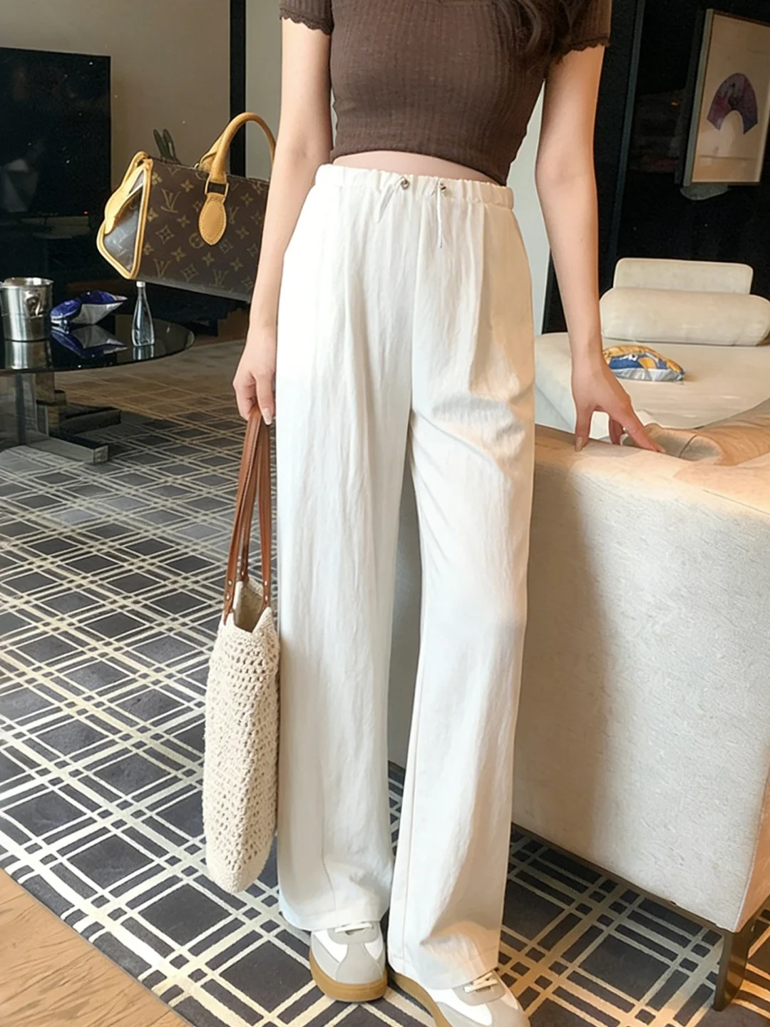 임산부 와이드 레그 팬츠 여성 여름 루즈핏 캐주얼 9부 배꼽 없는 임산부용 편안한 바지