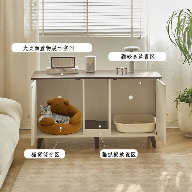 Modern Wood Cattery Cat Kennel Pet House Furniture Hidden Cat Toilet Litter Box Multifunctional Villa Indoor Wooden