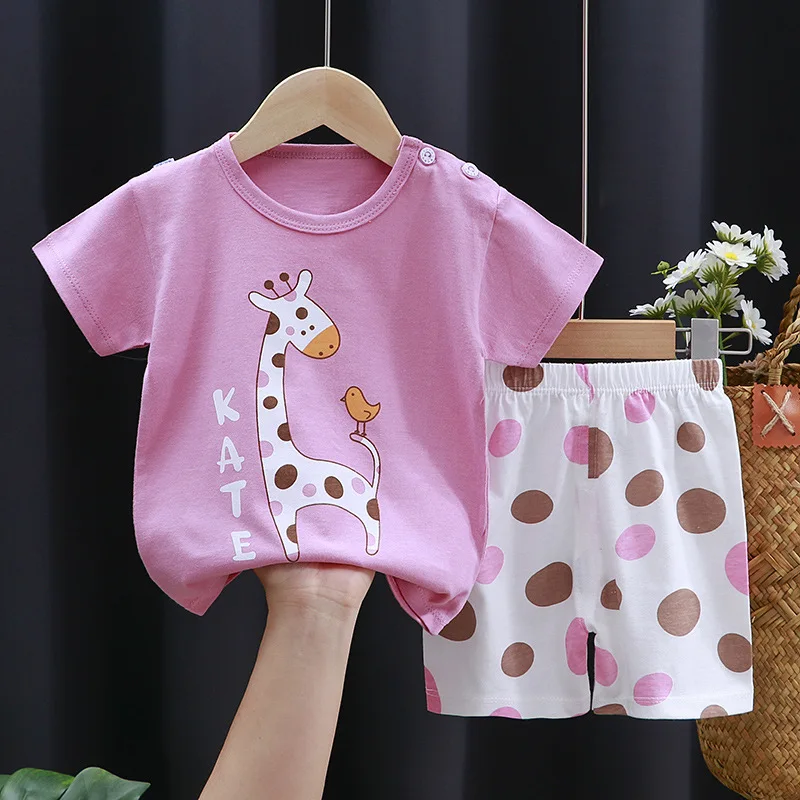 Girls Clothing Set Summer Children's Short-sleeved Shorts Suit Cotton T-shirt Baby Girls Cartoon Unicorn Set