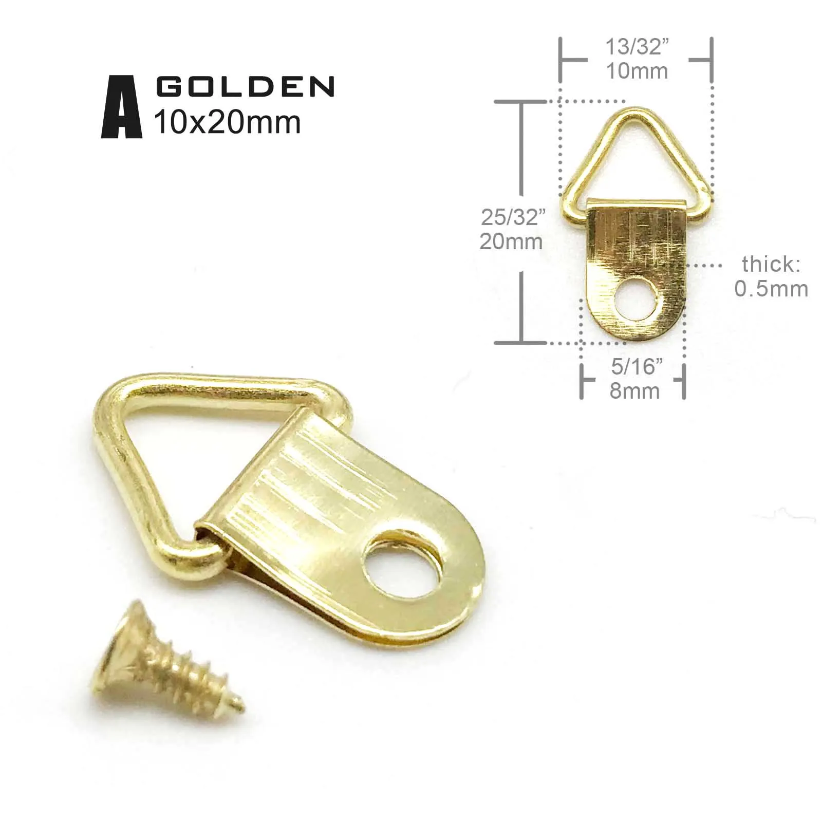 50pcs Golden Silver Black Triangle D-Ring Hanging Oil Painting Mirror Picture Frame Hanger Art Work Photo Wall Hook with screws