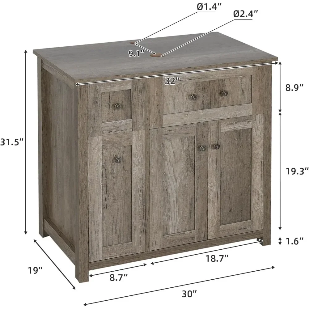 Bathroom Vanity, Modern Wood Fixture Stand Pedestal Bathroom Cabinet with Square Ceramic Vessel Sink Top