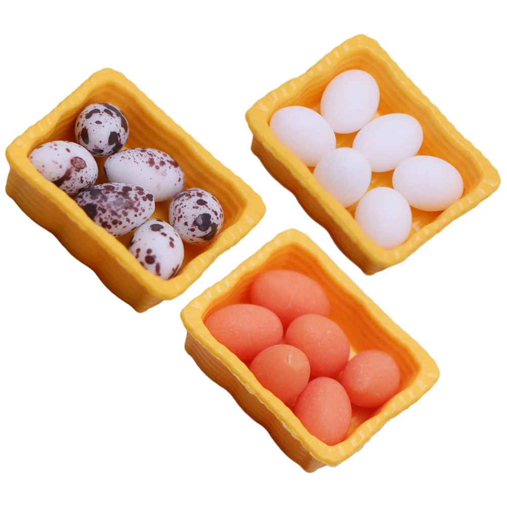 

3 Sets House Eggs and Baskets Miniature Eggs Storage Basket Mini House Props