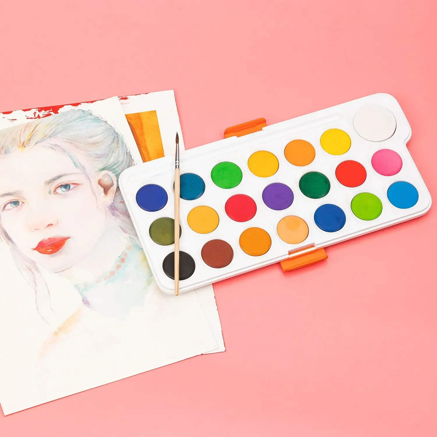 Deli 12/21 Colors Professional Solid Watercolor Paints with Brilliant Color Painting Brush for Beginner Drawing Art Supplies