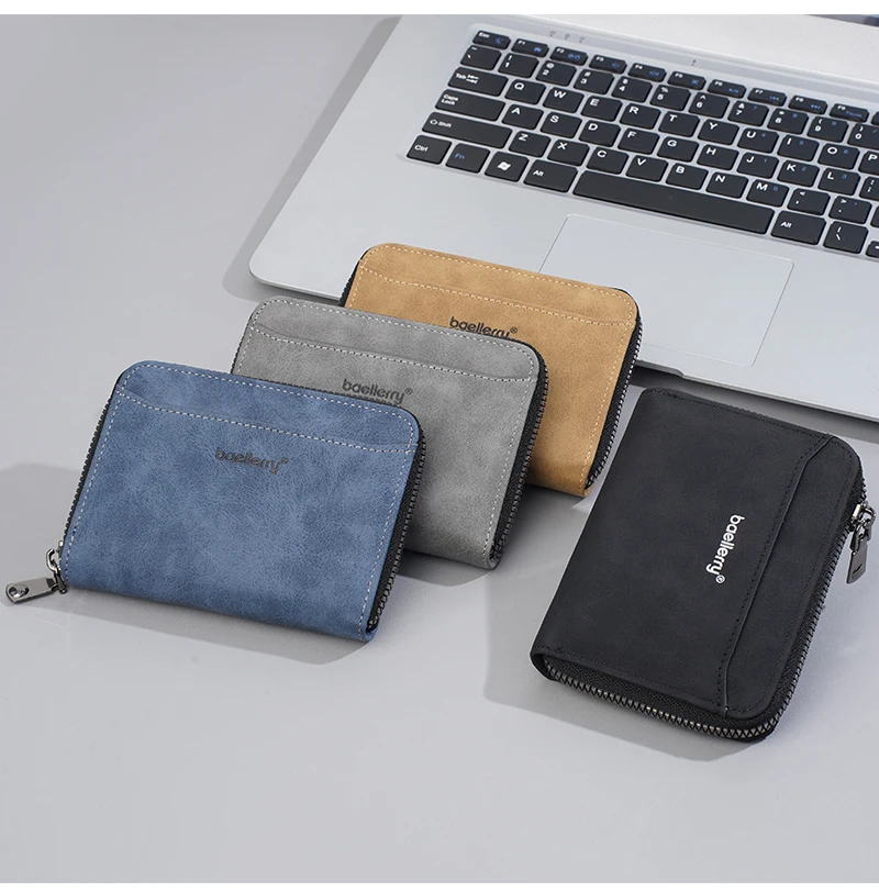 Hohe Qualität Neue Männer Brieftaschen Karte Halter Matt Zipper Männlichen Münze Brieftasche Einfache PU Karte Clips Große Kapazität Männer Geld Clips – Detail 9