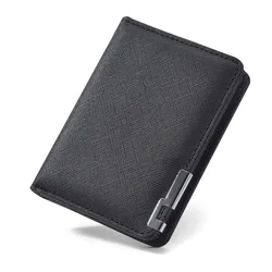 Sleek Black Faux Leather Slim Wallet - Geometric Design with Multiple Card Slots (Black)