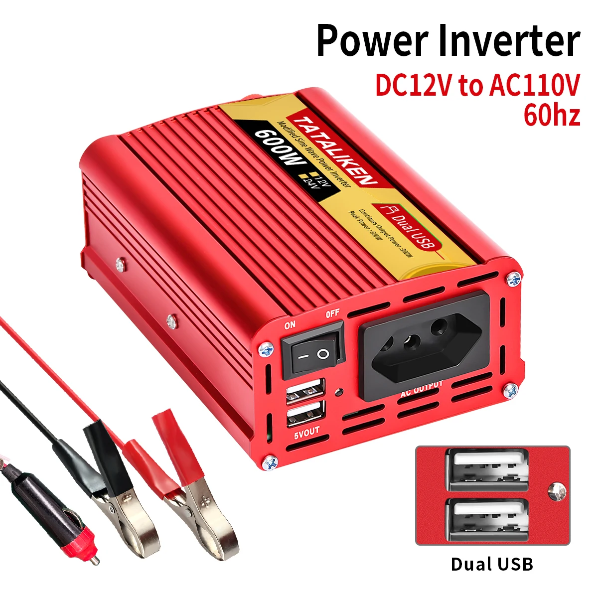 Brazil Socket Power Inverter 600W/1500W/2000W/2500W DC 12V/24V to AC 110V/220V Portable Car Charger, vehicle inverter, car converter inverter, car inverter, car power converter, car charger, power inverter