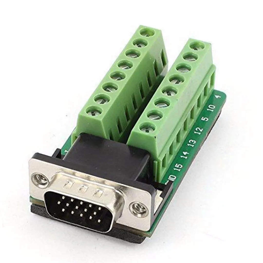 DB15 Male D-SUB 3 Row 15 Pin VGA Plug Breakout Terminal Solderless Connector