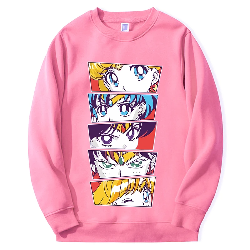 

2024 New Sailor Moon Anime Girl Eyes Hoodie Men Women Harajuku Kawaii Cute Pink Sweatshirts Hip Hop Loose Oversize Streetwear