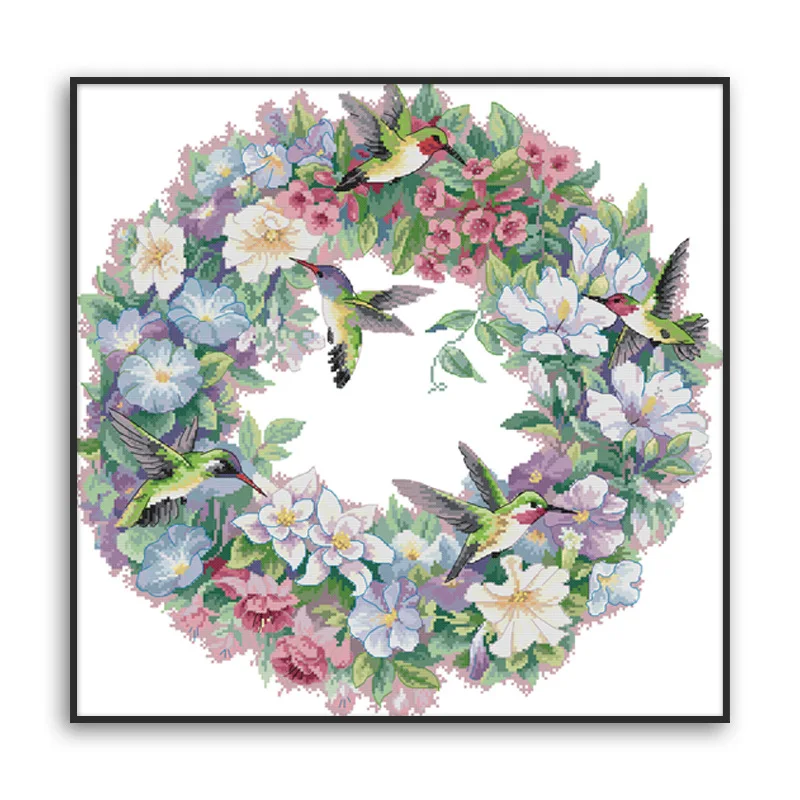 

LMHY Diy Embroidery Cross Stitch Kits Needlework The Art of Hummingbirds Pirnted Canvas Cotton Thread for Home Decoration