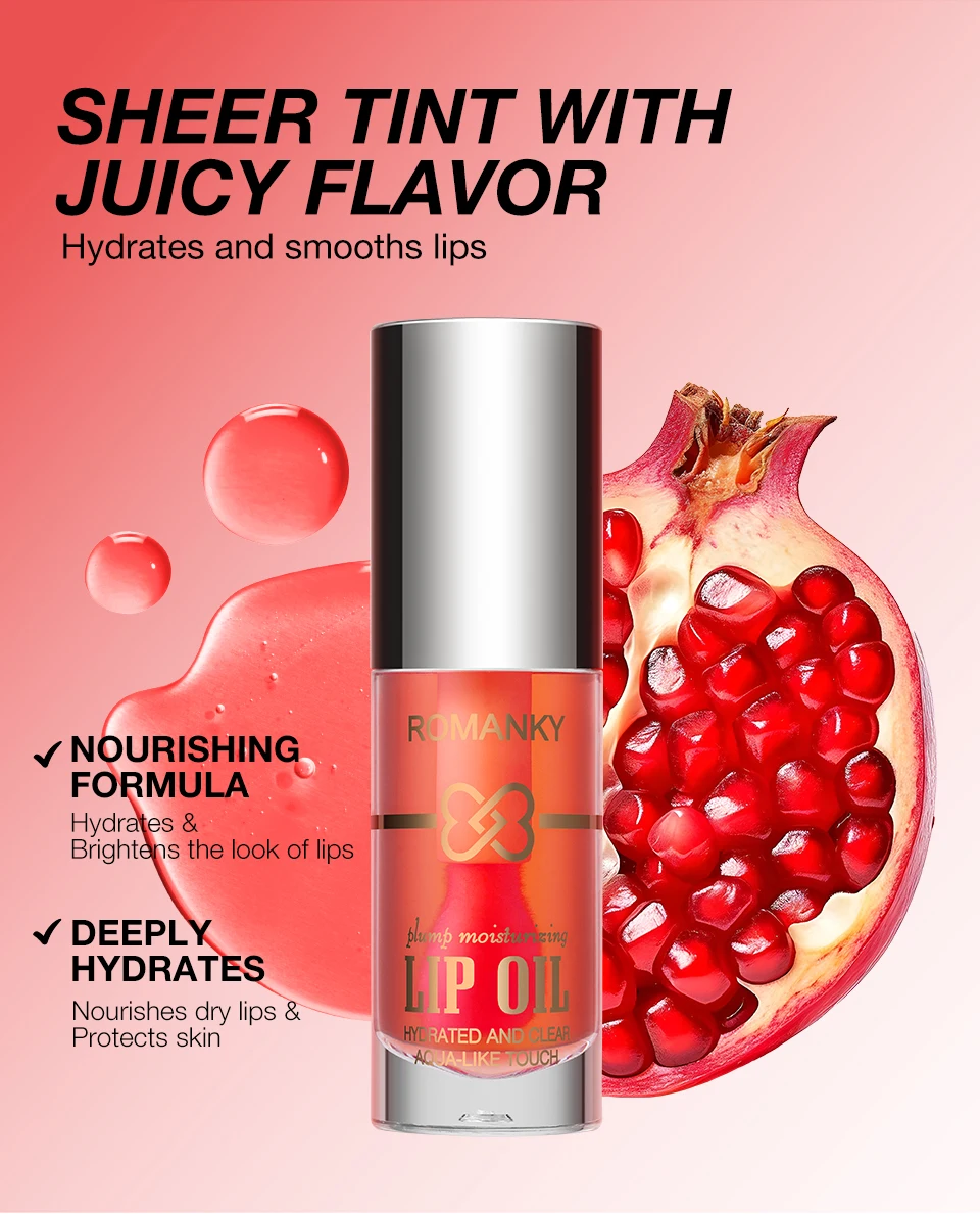 Description Picture 4 of itemHydrating Lip Oil, Shiny Tinted Lip Gloss, Moisturizing Liquid Lip Balm, Non-Sticky, Assorted Colors, Make up for woman