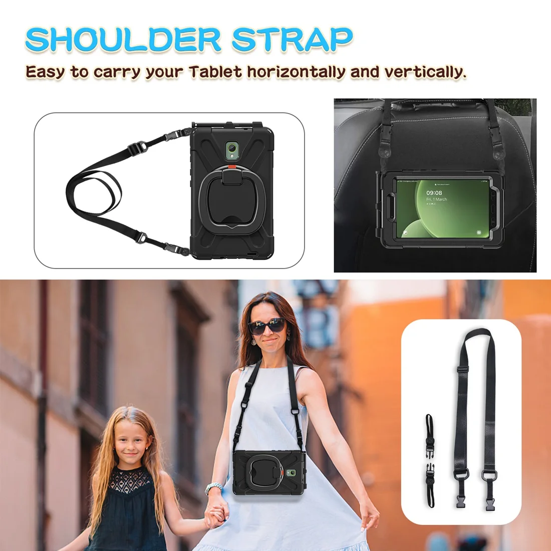 Heavy Duty Robusto Case Protetor 360 ° Kickstand Rotativo Handle Grip Alça de Ombro para Samsung Galaxy Tab Active Sm-x306b - Imagem 6