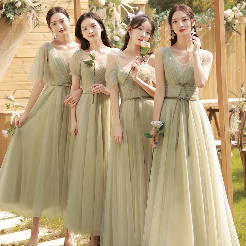 신부 들러리 드레스 2026 새로운 봄 프리미엄 작은 자매 그룹 녹색 이브닝 가운은 슬림 파티 드레스를 입을 수 있습니다.