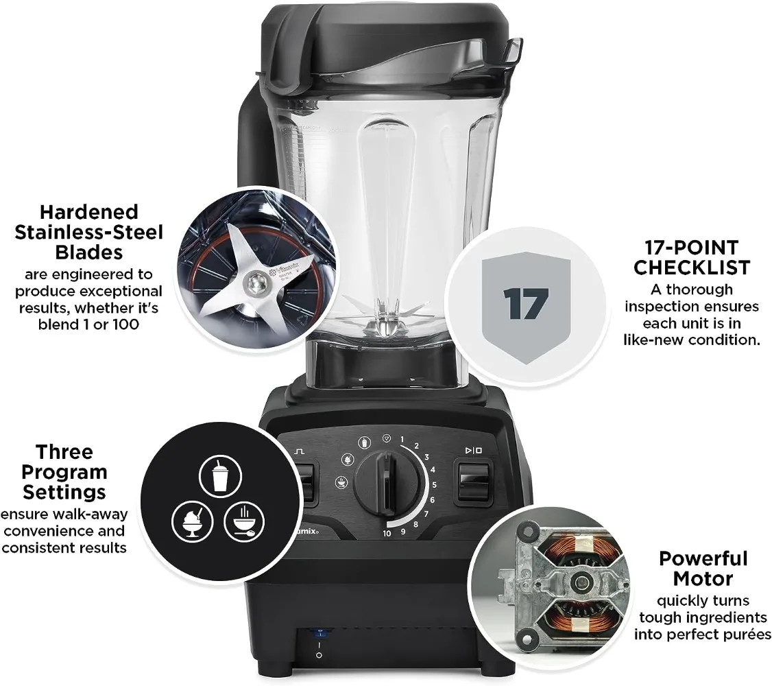 Explorian Blender with Programs, Professional-Grade, 64 oz. Low-Profile Container, Black (Renewed Premium) 2