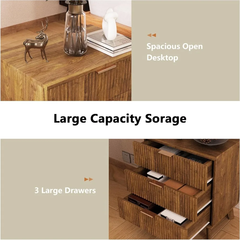Mid Century Modern Dresser, 3 Drawer Dresser for Bedroom Wood, 3 Drawer Nightstand Set of 2, Storage Cabinet Side Table 4