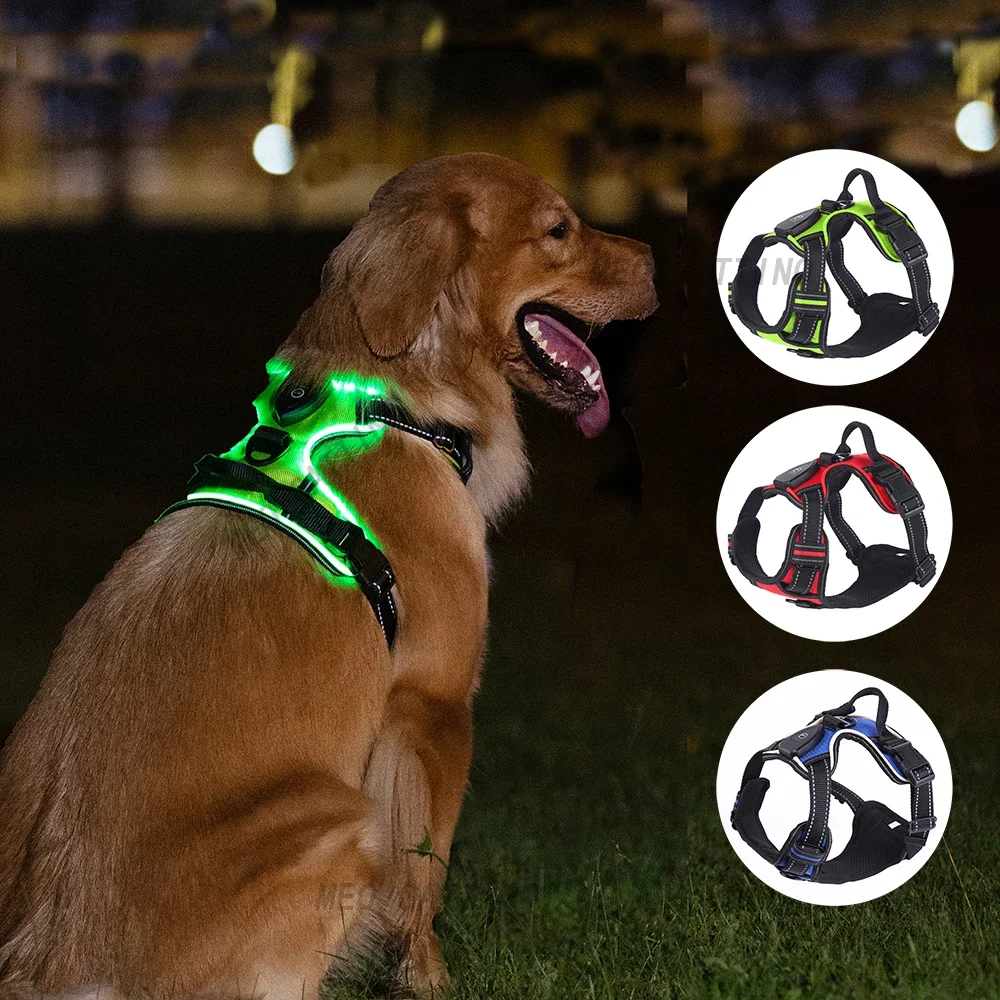 LED Dog Harness Durable Light Up Dog Harness Reflective Harness Light Adjustable LED Dog Coat for Small Medium and Large Dogs