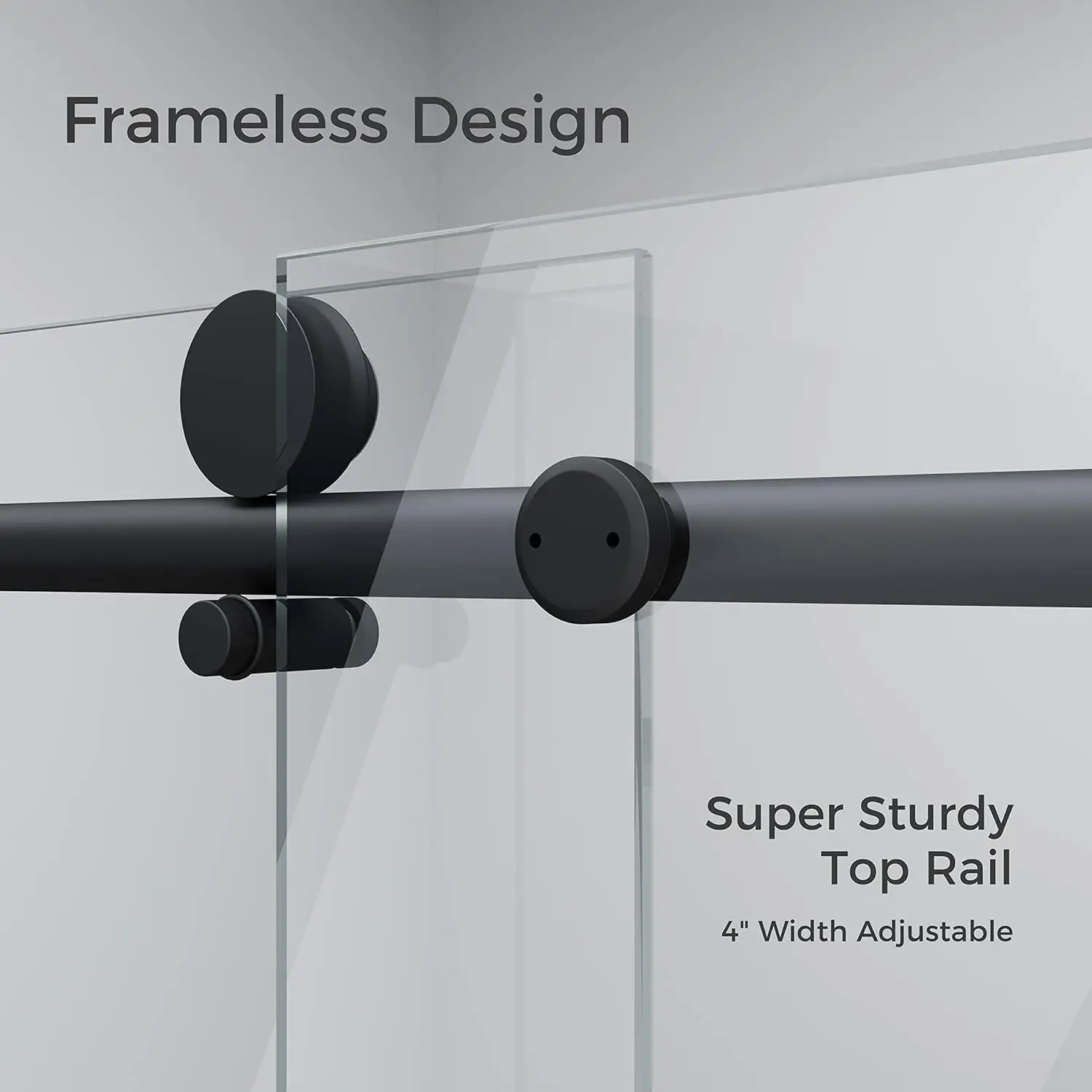 Frameless Sliding Shower Door Glass Door with Clear Tempered Glass Explosion Proof Film Stainless Steel Hardware Matte Black 3