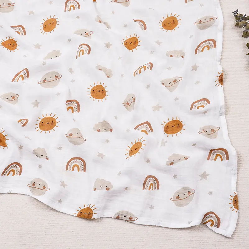Elinfant Cute Soft Print Baby Towel Wrap 120x110cm Bamboo Cotton Baby Muslin Swaddle Blanket - Image 12