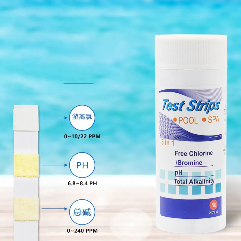 

50PCS/Set 3 In1 Swimming Pool PH Test Paper Residual Chlorine Value Alkalinity Hardness Test Strip PH Tester Pool Cleaner Tools