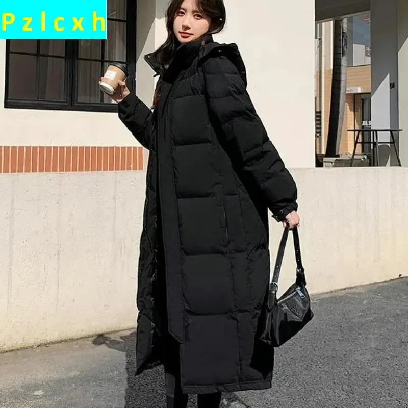 Women Down Jacket Winter Coat Female Extended Version Hooded Parkas Loose Large Size Outwear Warm Thick Overcoat 2023 New XS-3XL