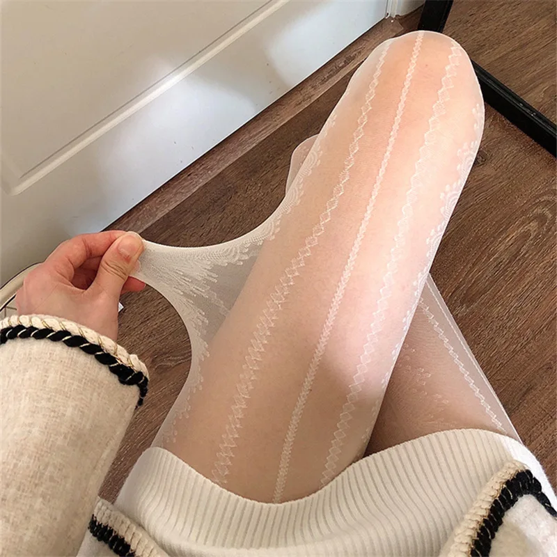 

New lace sweet silk stockings women's summer thin anti-hook silk everything lolita cream white pantyhose