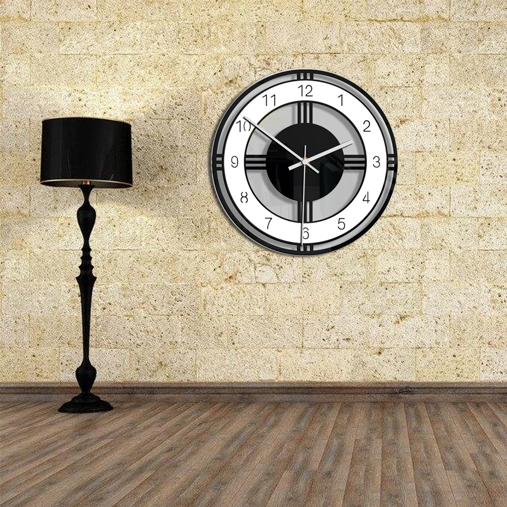 

Round Acrylic Clock Music Disc Stylish Wall Clock Household Bedroom Hanging Bar Decor without (Black)