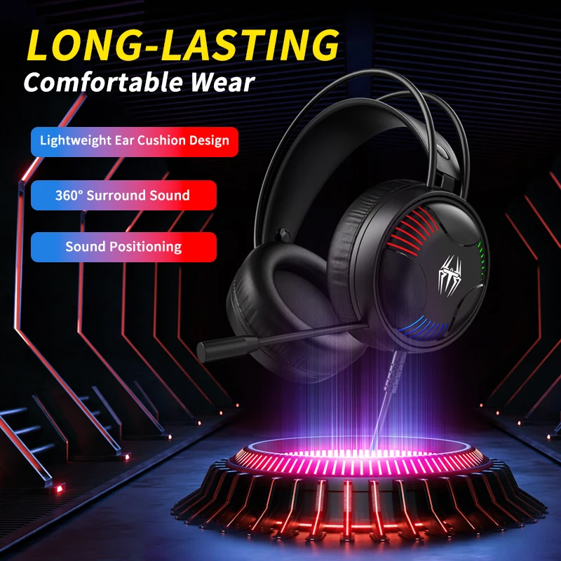 LDON RGB Gaming Headset with Noise Canceling Microphone Surround Sound LED Headphones USB Connect for PC Laptop Mac Computer PC gaming headphones
