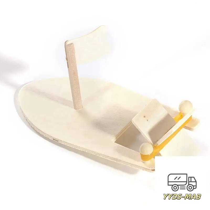 48X DIY Wooden Sailboat Rubber Band Paddle Boat Paint And Decorate Wooden Sailboat Embryo Model Handmade Materials Craft