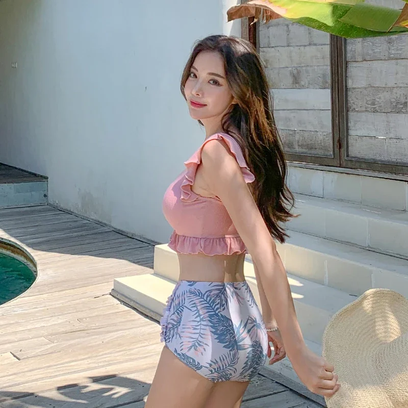 2024 Korea Female Bathing Swim Suits New Summer Couple Swimsuit Bikini Set Women Swimwear Pink Floral BeachWear Fashion Woman