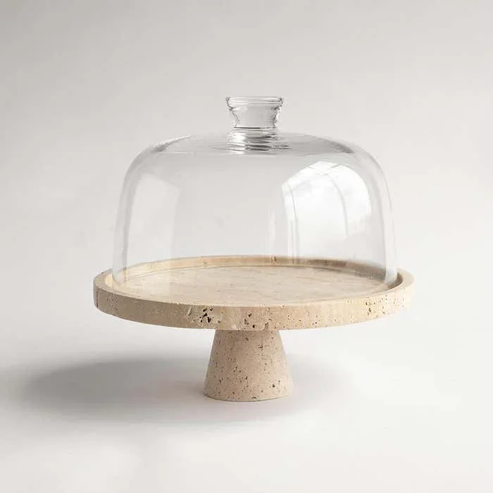 Hot Selling Natural Marble Stand Decorating Marble Round Wedding Cake Pastry Stand For Baking Travertine Cake Stand 3