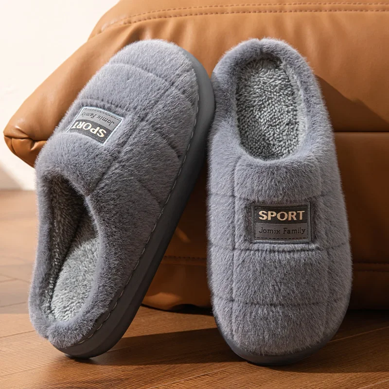 Men's Cotton Slippers Home Use Fleece-lined Thickened Plush Slippers Winter Warm Cotton Outer Wear
