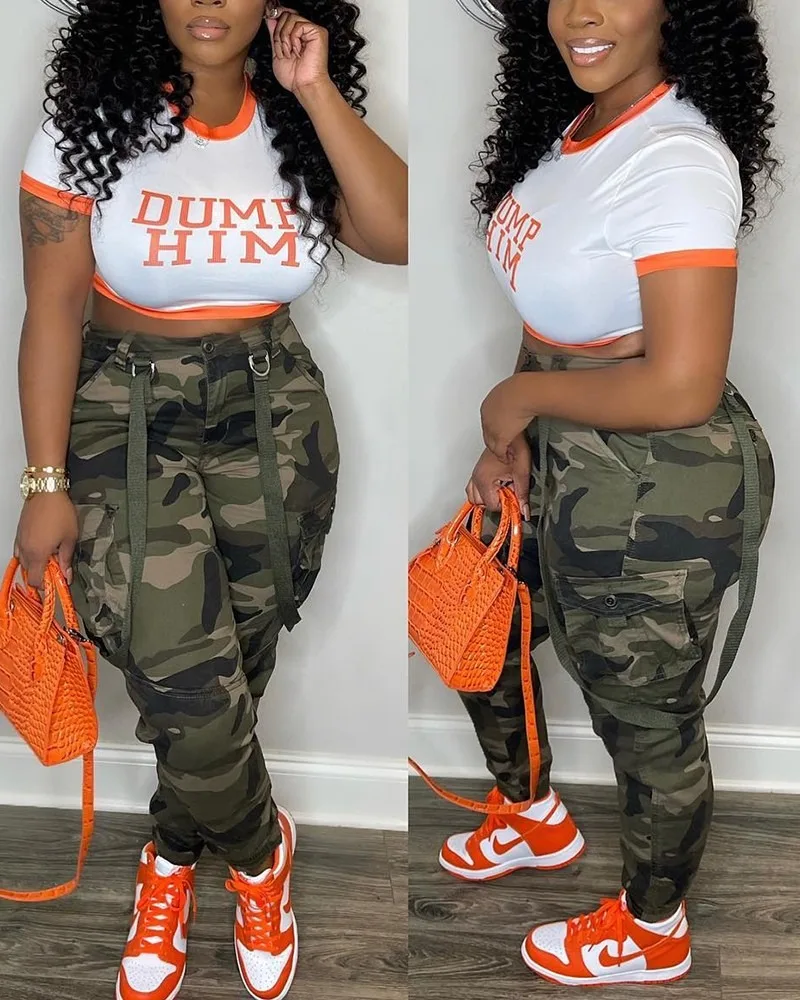 Camouflage Printed Cargo Pants For Women Trouser High Waist Overalls With Pockets Party Night Club Outfits Sexy Long Pants 2023