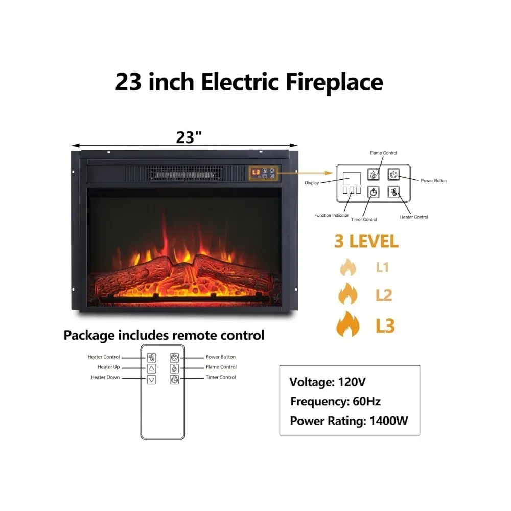Flip Top Electric Fireplace with Mantel,Electric Fireplace Heater,TV Stand with Freestanding Electric Fireplace, Remote Control 4