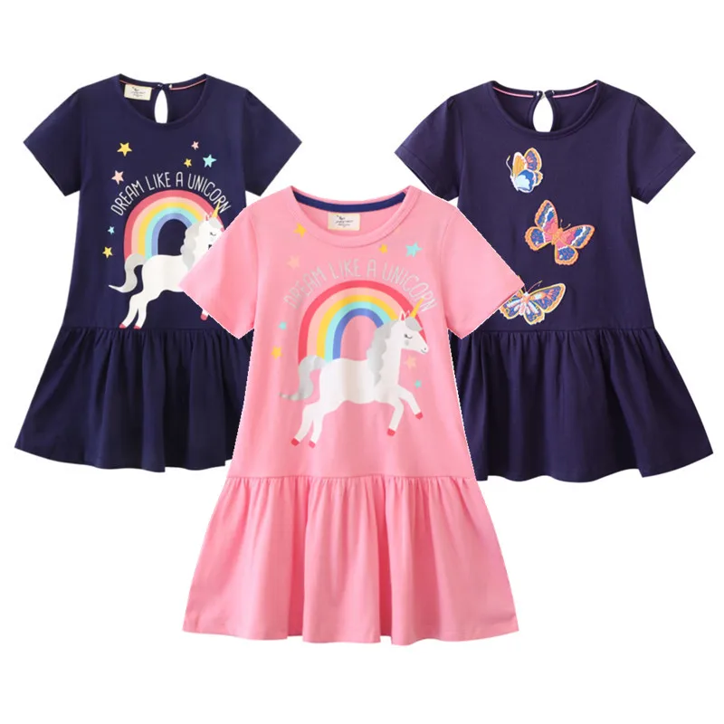 

New Arrival Butterfly Children's Party Girls Dresses Short Sleeve Princess Birthday Unicorn Rainbow Baby Frocks Costume