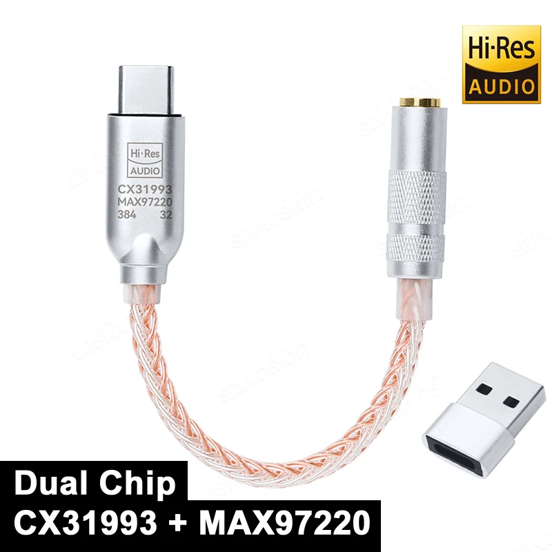 High-Fidelity Audio DAC Headphone Amplifier Adapter with Type C to 3.5mm Connection