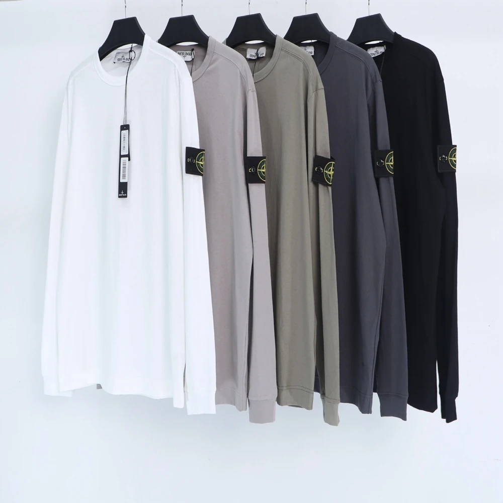 

High end STONE 20SS long sleeved compass badge pullover for casual men's and women's round neck hoodie, pure cotton pullover