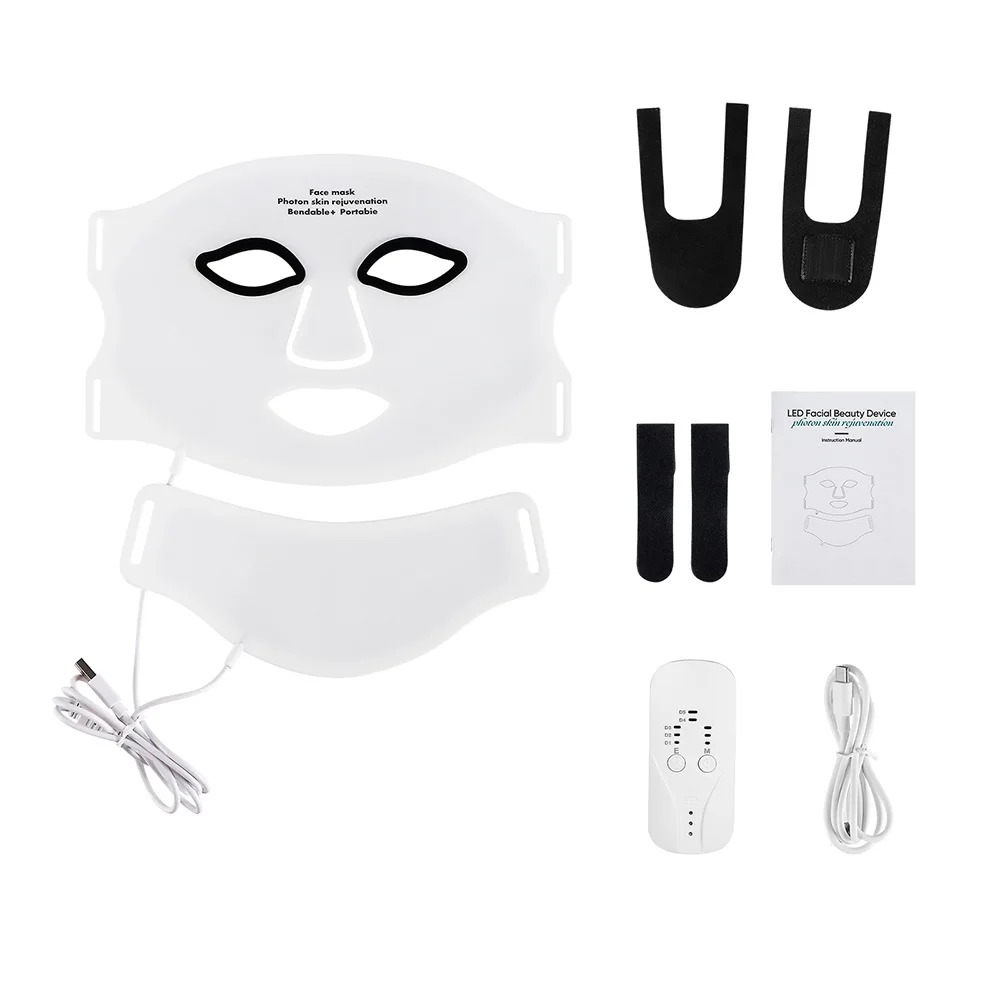 Maschera LED in silicone per il viso con collo 7 colori LED Photon Luce rossa Terapia a infrarossi Maschera facciale flessibile Riparazione della pelle Uso wireless
