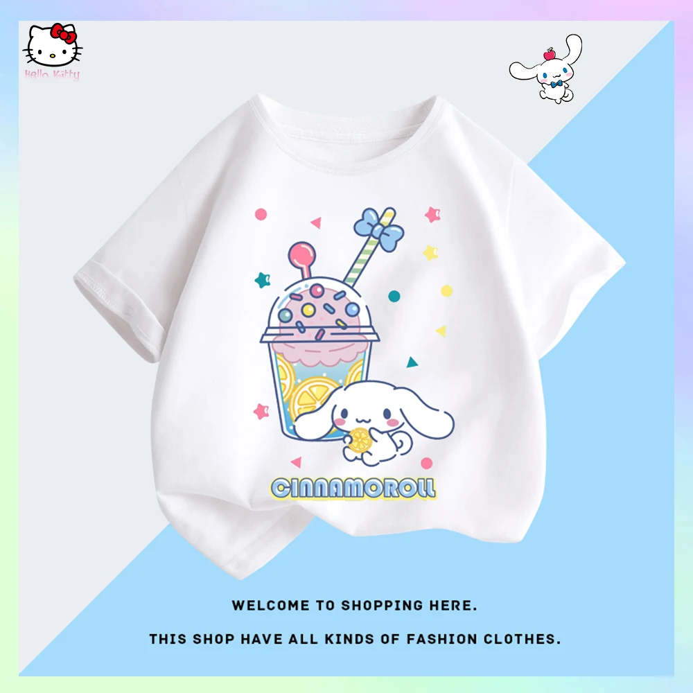 

Аниме детская футболка Cinnamoroll Kawaii с коротким рукавом Sanrios Kawaii мультфильмы повседневная одежда для девочек и мальчиков хлопковые топы корейский стиль