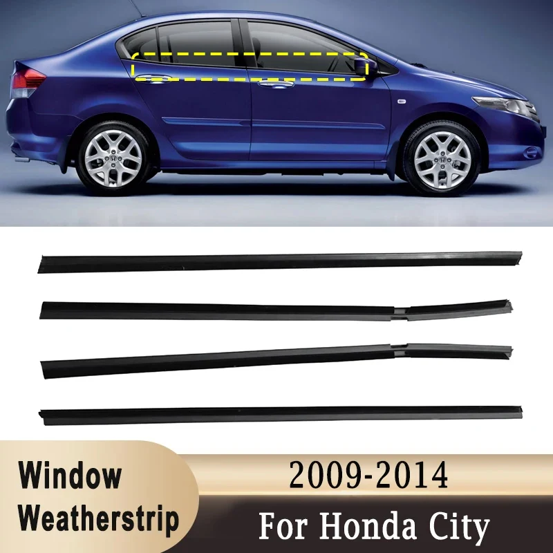 

4Pcs Outer Window Glass Weatherstrip Belt Front Rear Door Moulding Trim Sealing Black For Honda City 2009-2014