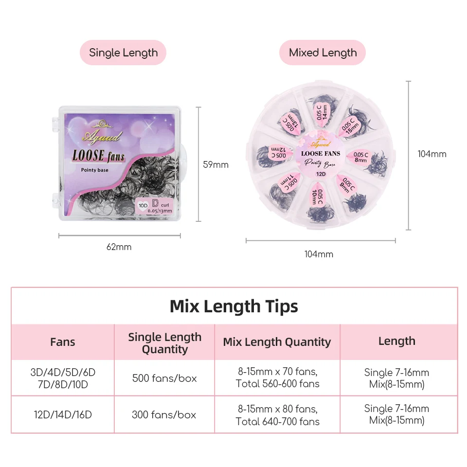 AGUUD volume 3D 5D 6D 10D loose premade fans sharp pointy stem lash bulk cluster promade loose fan pointy base eyelash extension