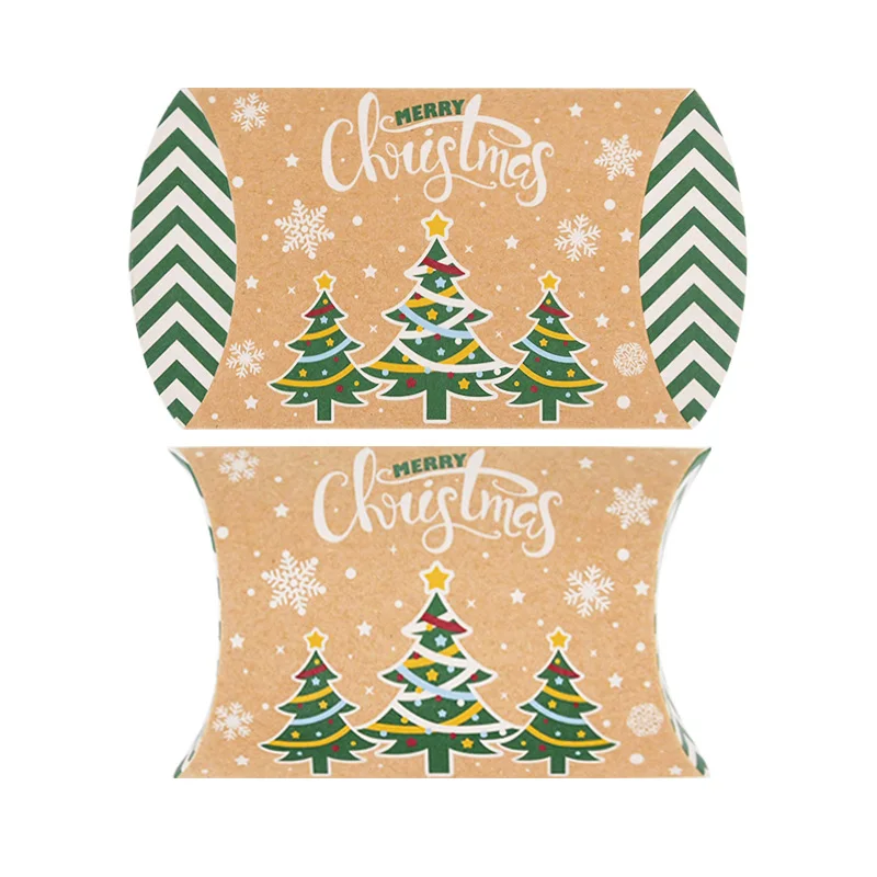 thumbnail image 1 of Caja de dulces con forma de almohada navideña, papel kraft de Papá Noel, bolsas de embalaje para niños, decoración de fiesta de Navidad, Año Nuevo, Navidad, 1 of 5