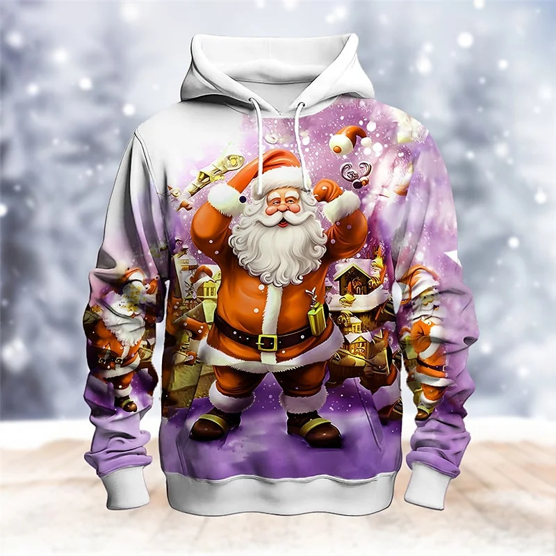 thumbnail image 1 of Sudadera con capucha de Papá Noel divertida con estampado 3D para hombre, sudadera informal de manga larga con patrón de alce navideño, sudadera holgada unisex, 1 of 5