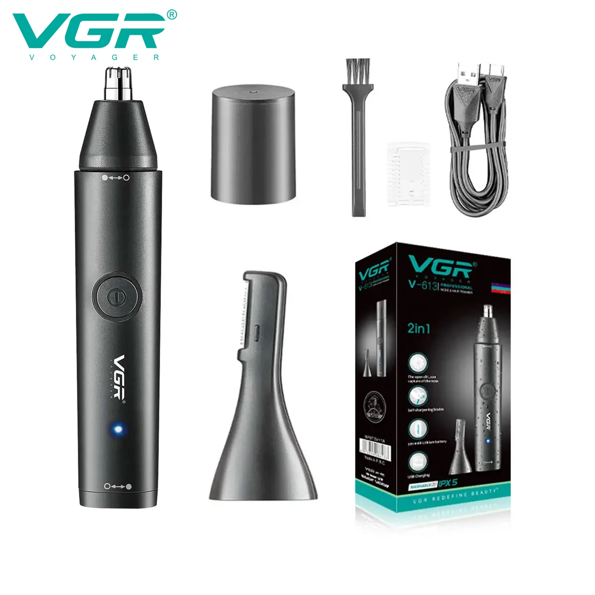 Nose Ear Hair Trimmer VGR V-613 New Design 2 in 1 IPX 5 Waterproof Hair Removal Appliances Rechargeable Electric