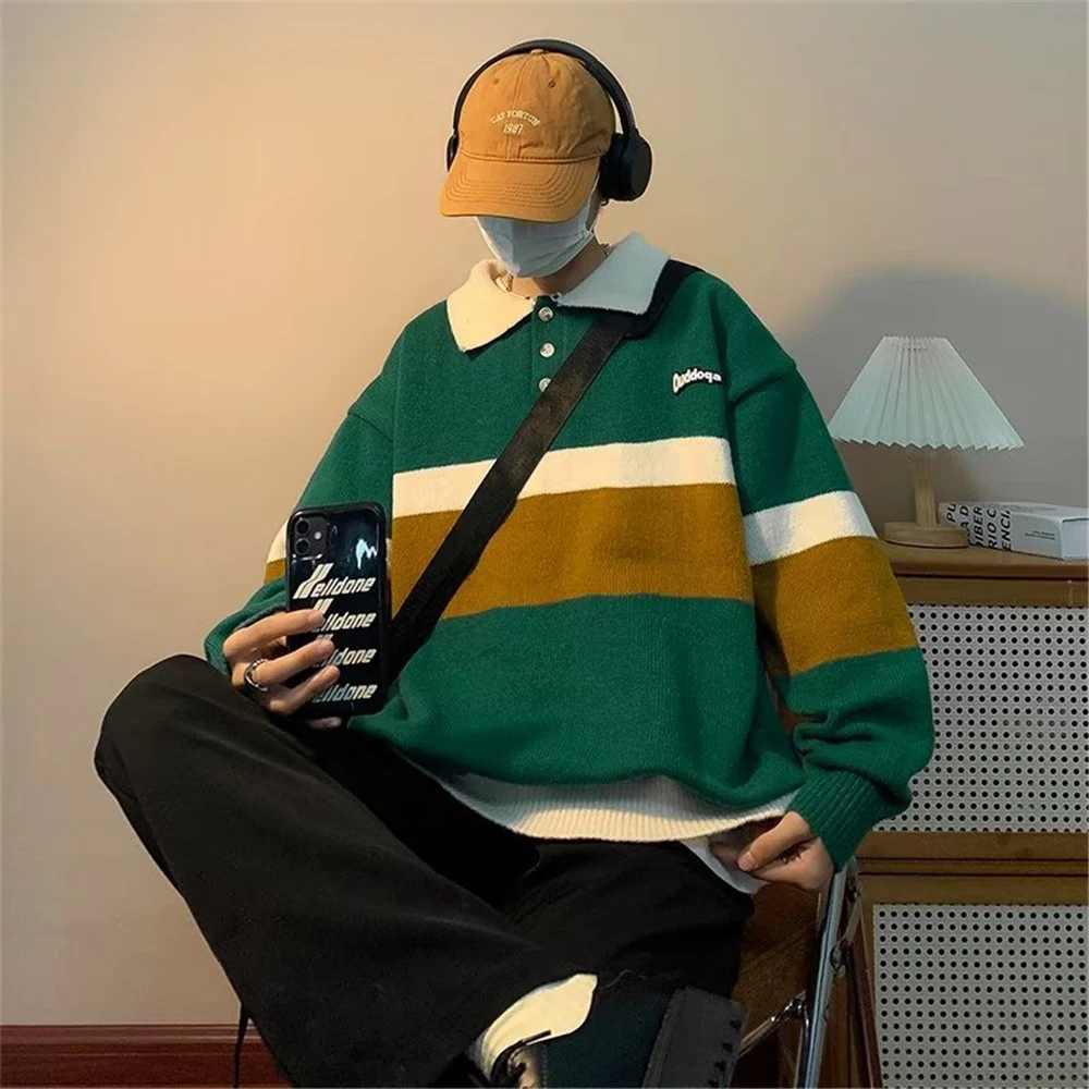 

Twist Vintage Men's Sweater Round Neck Loose Sweaters for Man 2023 Autumn Knitwear Clothing