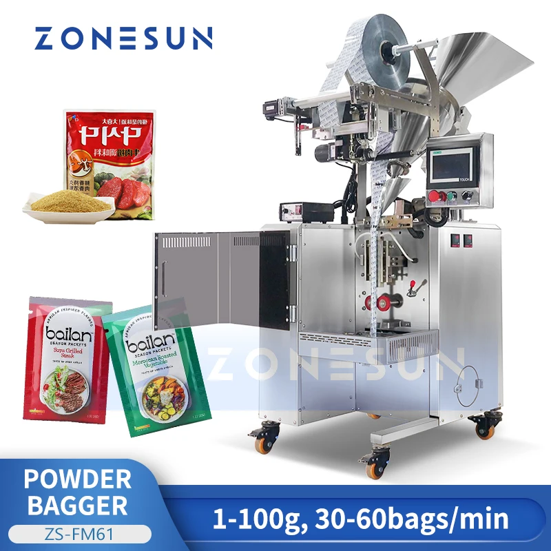 Zonesun Automatic Powder Bagger Pouch Bustina Latte Di Soia Caffè Pepe Curry Condimento Farina Confezionatrice Zs-Fm61